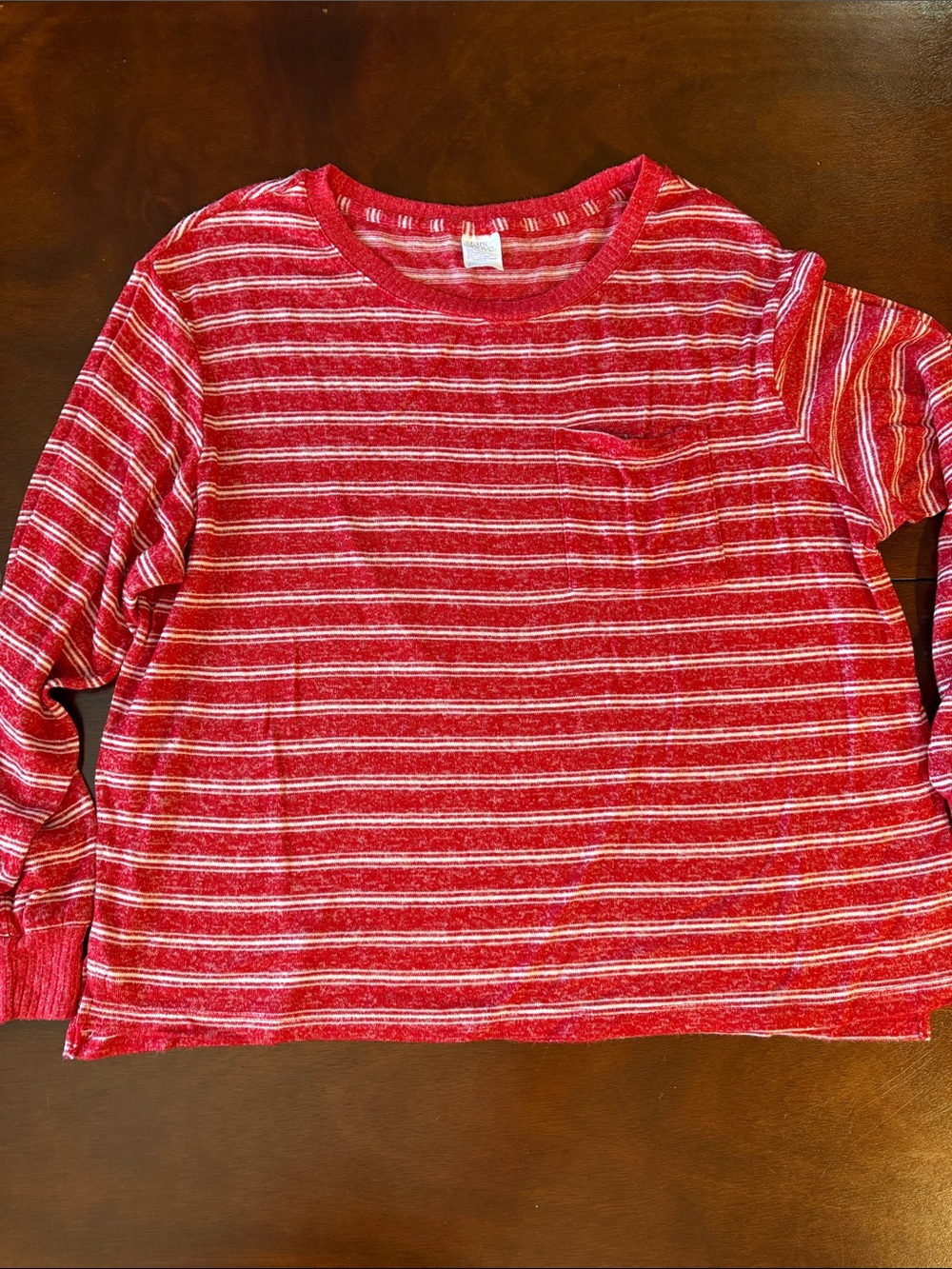 Women’s plus stars above Red and White Striped Long-Sleeve Pocket lounge Tee